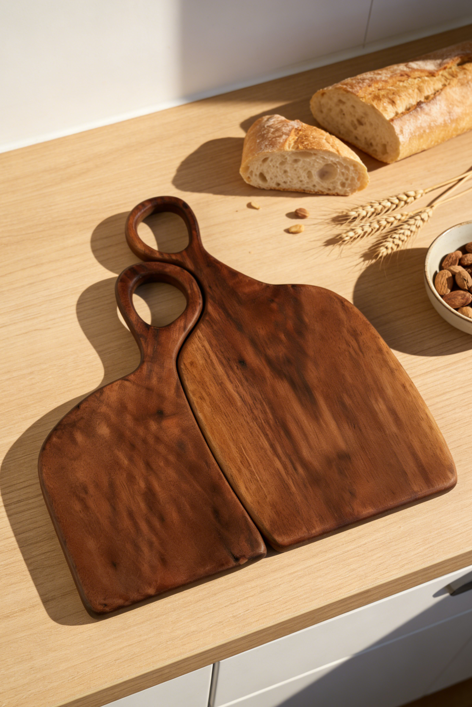 Unique 5th Anniversary Wood Gift - Solid Black Walnut Twin Glow Cutting Board Set