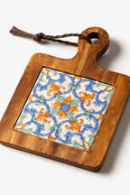 Handcrafted $20\times 14\text{ cm}$ Azure Bloom acacia wood trivet with food-safe finish