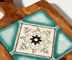 2cm thick solid acacia wood trivet in Azure Geometry style for daily kitchen use