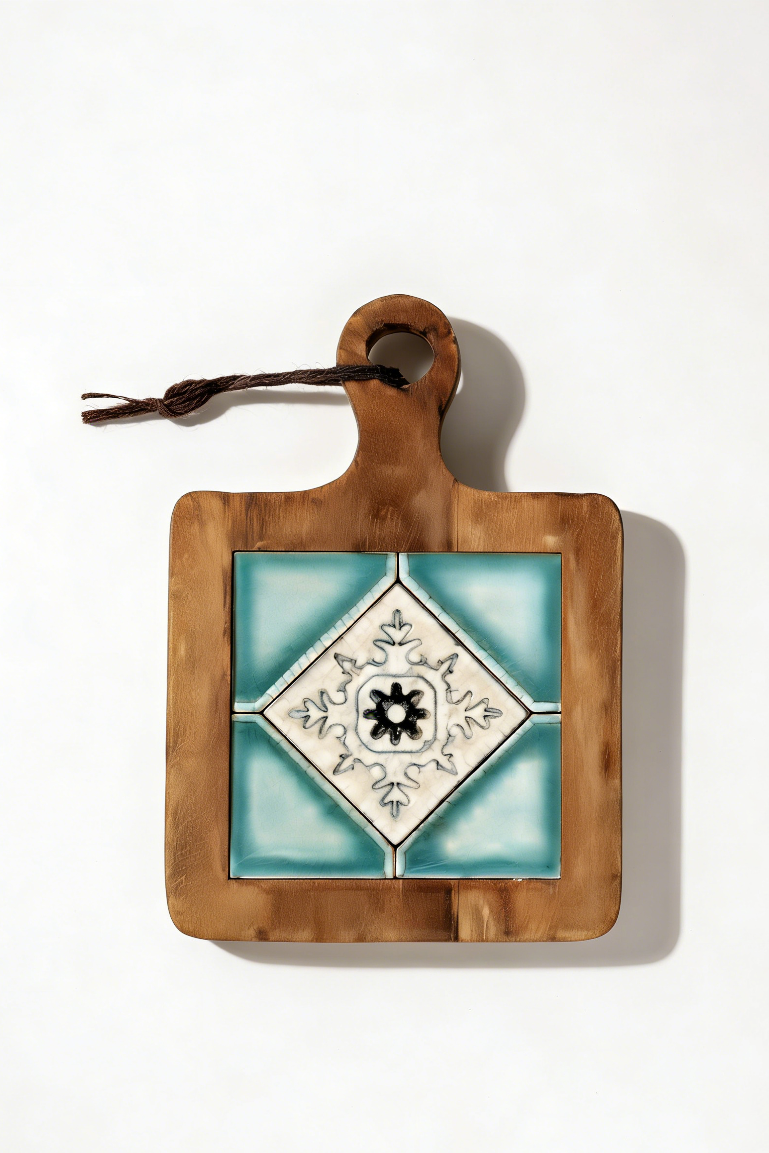 GrainGlow Acacia Tile Trivet - Azure Geometry Series with Modern Blue Pattern