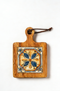 GrainGlow Acacia Tile Trivet - Mediterranean Bloom Series with Blue and White Ceramic Inlay