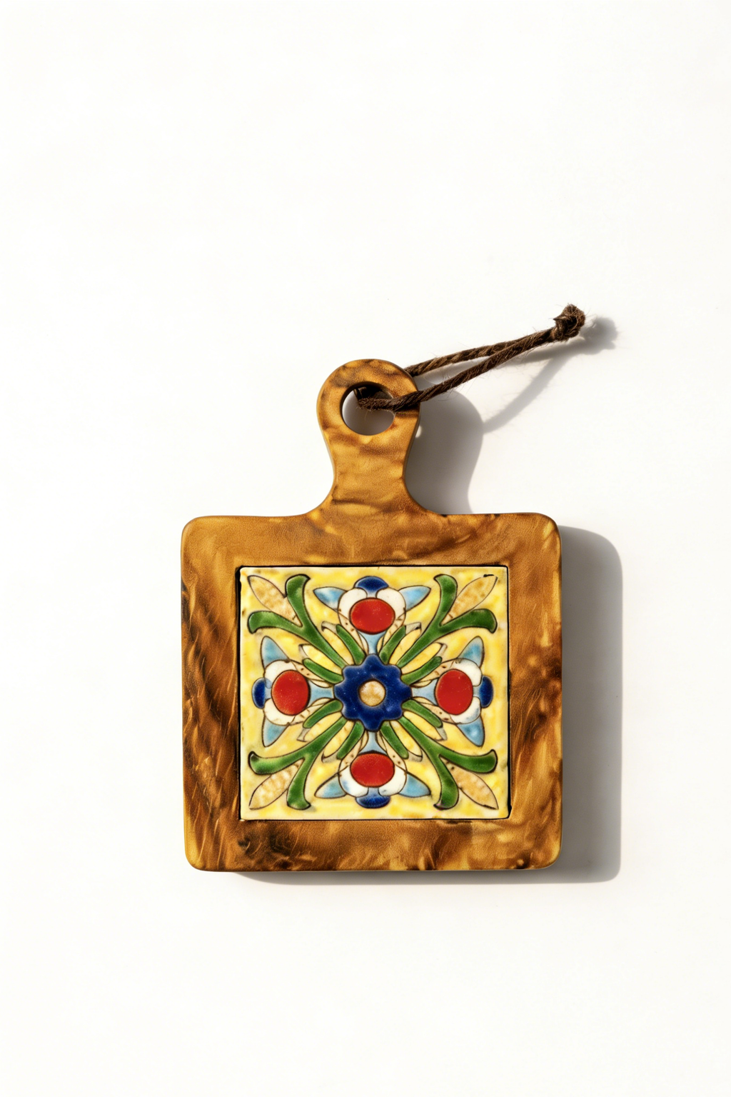 GrainGlow Acacia Tile Trivet - Vibrant Bloom Series with Colorful Ceramic Inlay