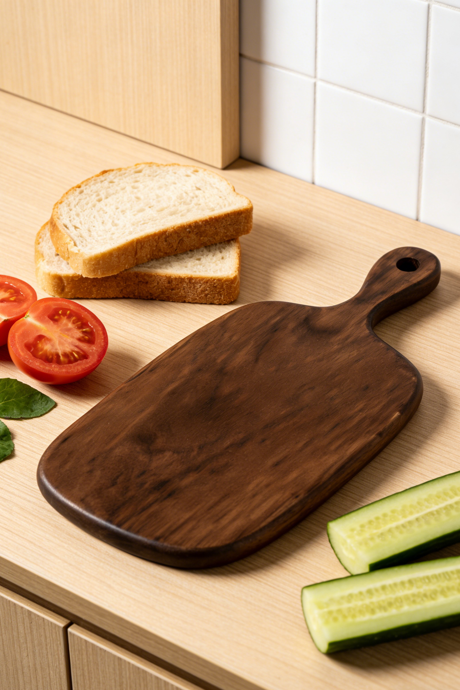 Elegant walnut serving board for charcuterie and steaks - Hand-selected luxury kitchenware - GrainGlow