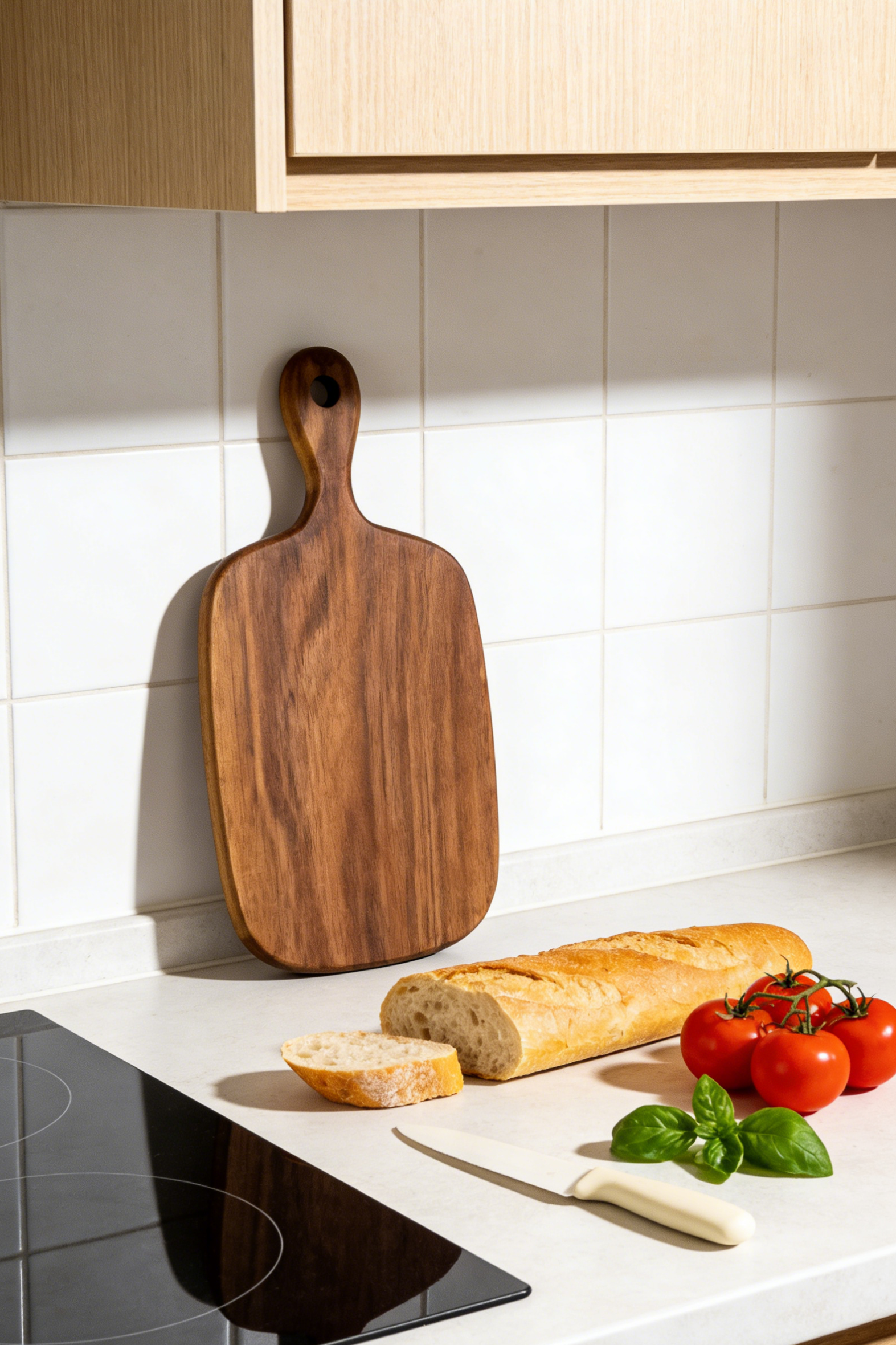 Sustainable Burmese teak wood texture showing radiant golden grain and food-safe finish